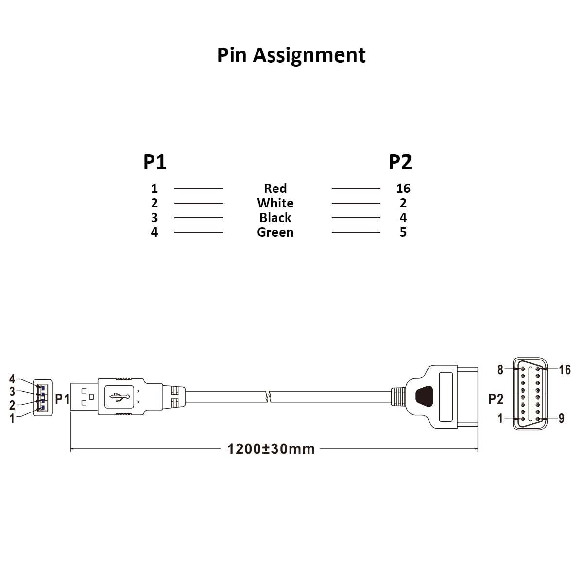 Rearmaster USB to OBD Female Adaptor Cable for GPS Tracker and Automotive Diagnostic Devices