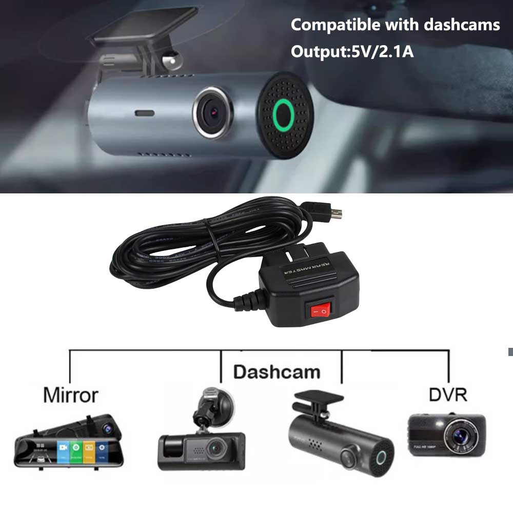 Rearmaster  OBD Power Cable for Dash Camera,24 Hours Surveillance / Acc Mode with Switch Button(Micro USB Port)