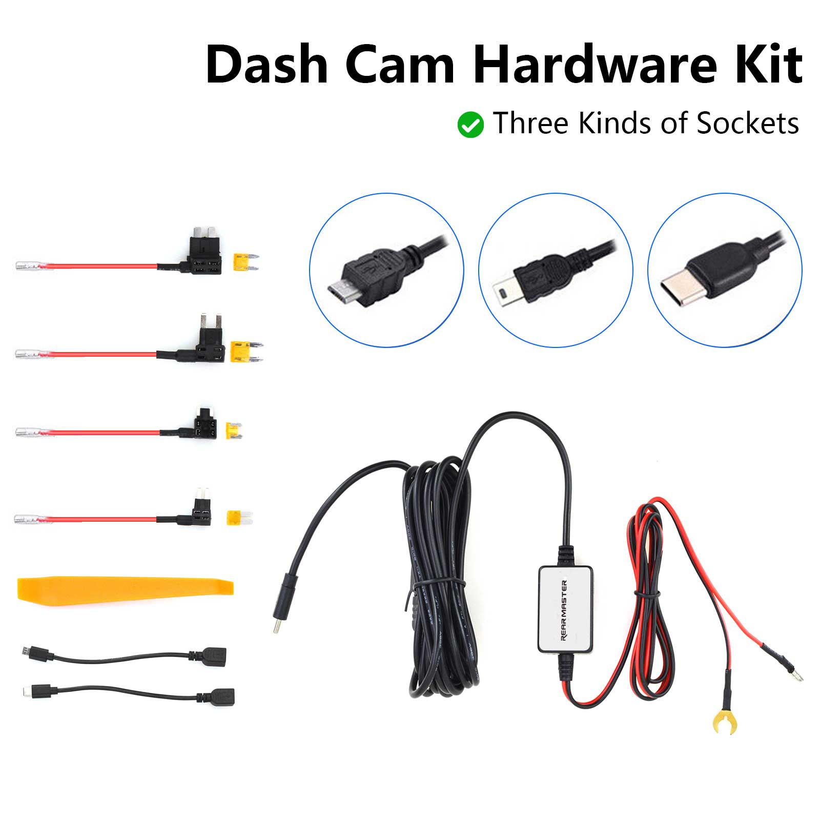 Rearmaster Hardwire Kit 12V-24V to 5V Dash Cam Cable