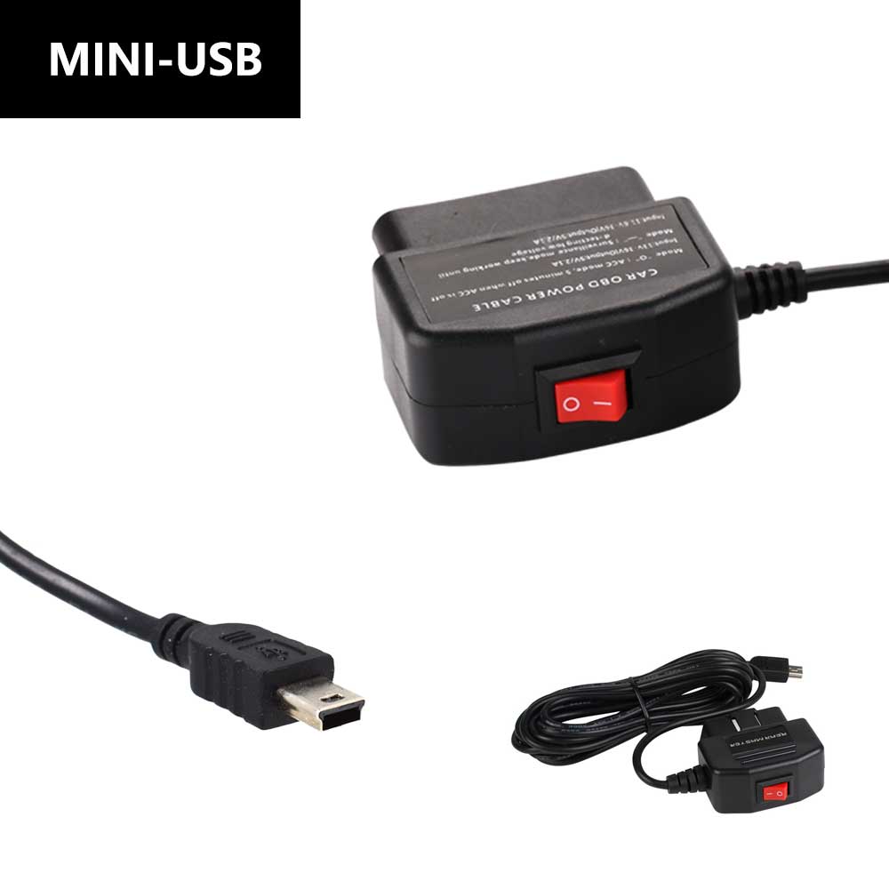 Rearmaster  OBD Power Cable for Dash Camera,24 Hours Surveillance / Acc Mode with Switch Button(Mini USB Port)