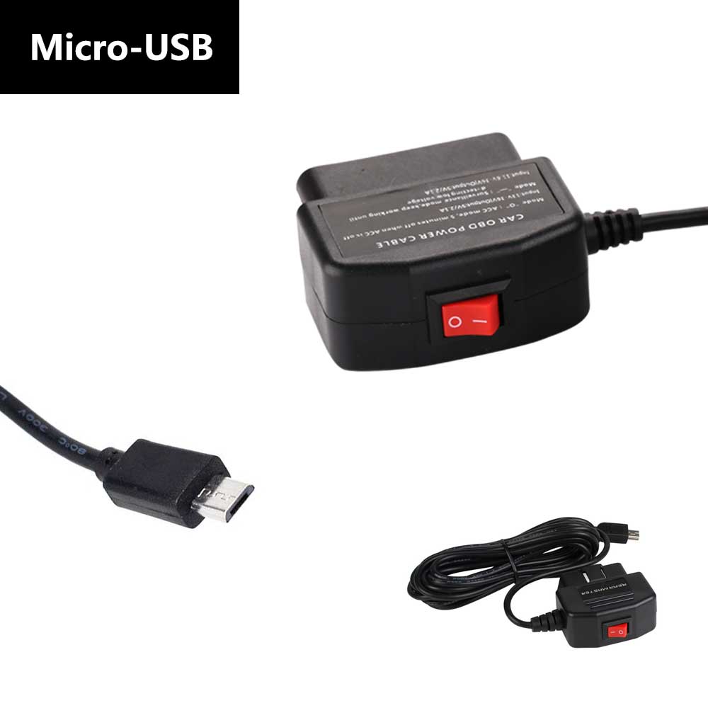 Rearmaster  OBD Power Cable for Dash Camera,24 Hours Surveillance / Acc Mode with Switch Button(Micro USB Port)