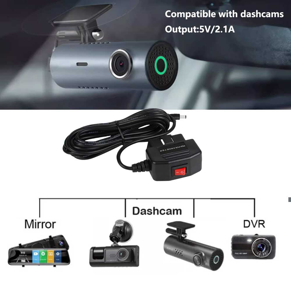 Rearmaster  OBD Power Cable for Dash Camera,24 Hours Surveillance / Acc Mode with Switch Button(DC Port)