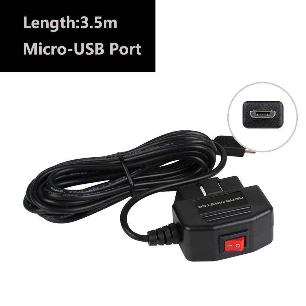 Rearmaster  OBD Power Cable for Dash Camera,24 Hours Surveillance / Acc Mode with Switch Button(Micro USB Port)