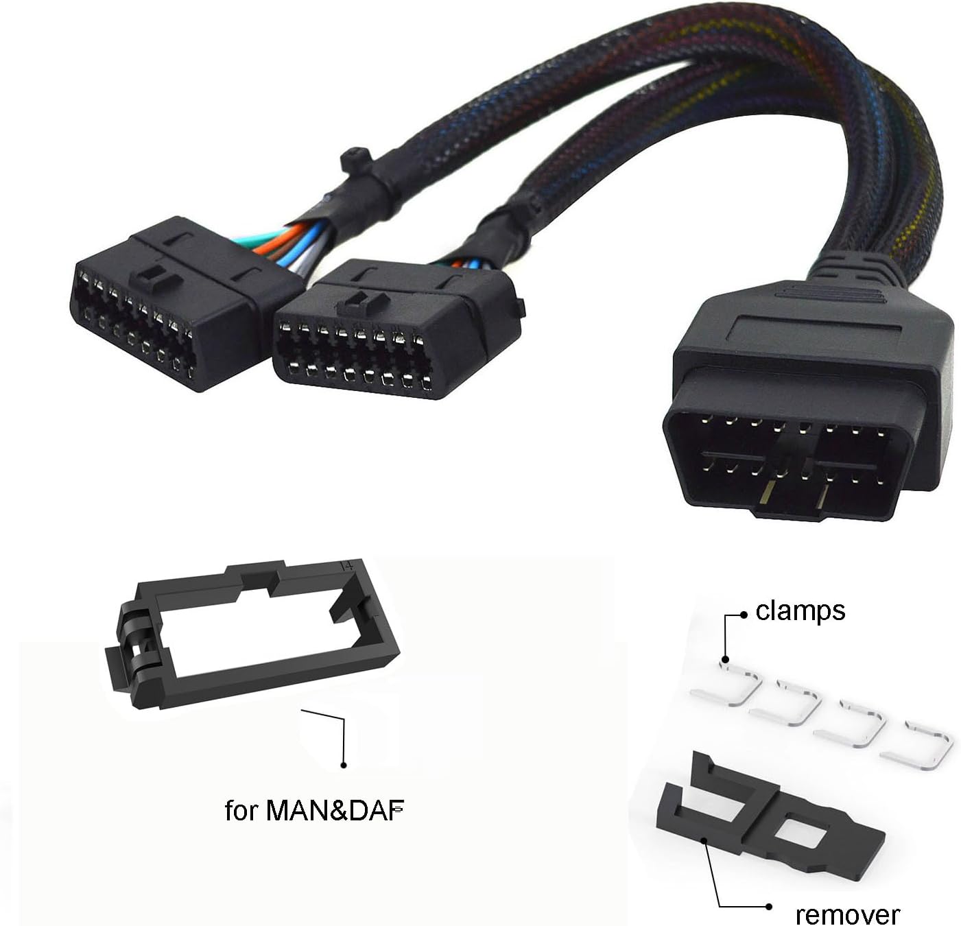 REARMASTER® Harness kit OBD Y Splitter Cable for Man&DAF OBD2 Port,1 Male to 2 Female Extension for GPS Tracker and Automotive Diagnostic Devices