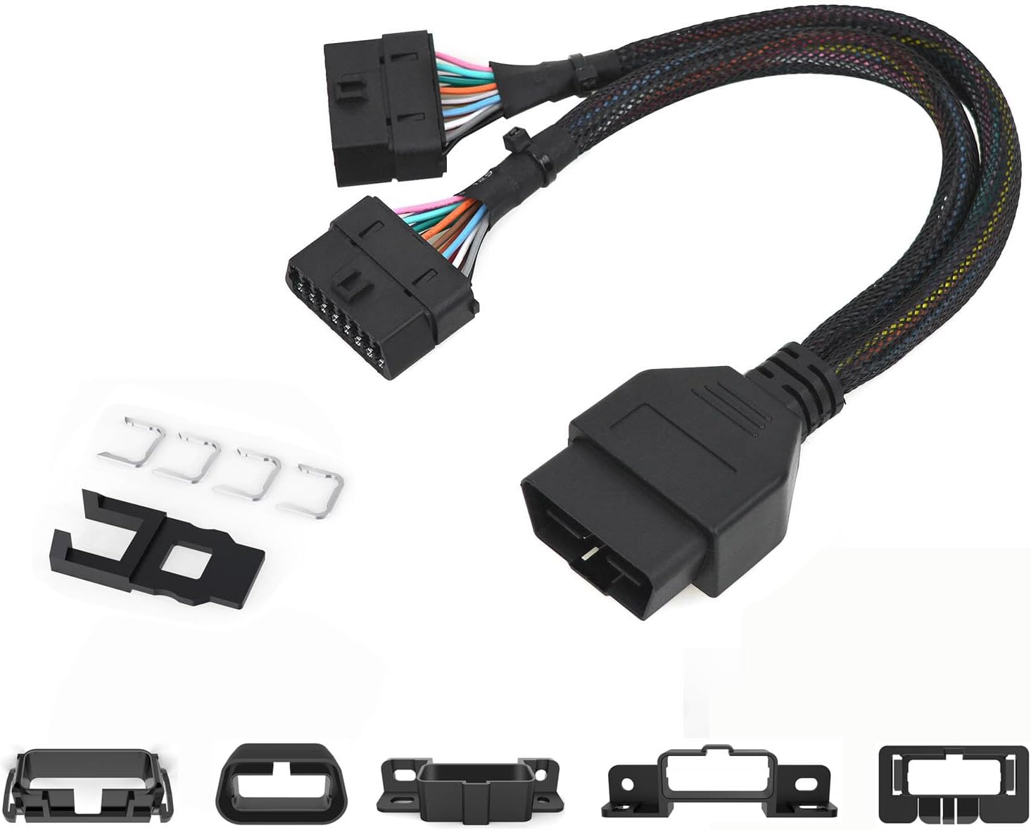 REARMASTER® Harness kit OBD Y Splitter Cable for Ford&Chrysler&GM OBD2 Port,1 Male to 2 Female Extension for GPS Tracker and Automotive Diagnostic Devices