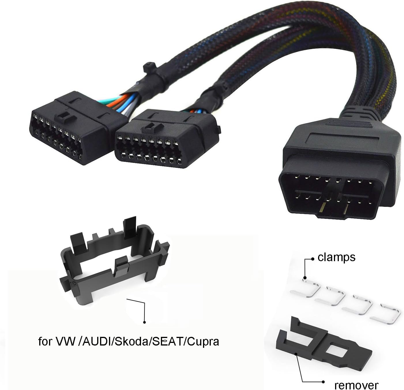 REARMASTER® Harness kit OBD Y Splitter Cable for Audi&Volkswagen& Skoda&SEAT&Cupra OBD2 Port,1 Male to 2 Female Extension for GPS Tracker and Automotive Diagnostic Devices