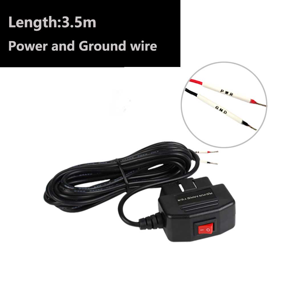 Rearmaster  OBD Power Cable for Dash Camera,24 Hours Surveillance / Acc Mode with Switch Button(Power and ground wire)