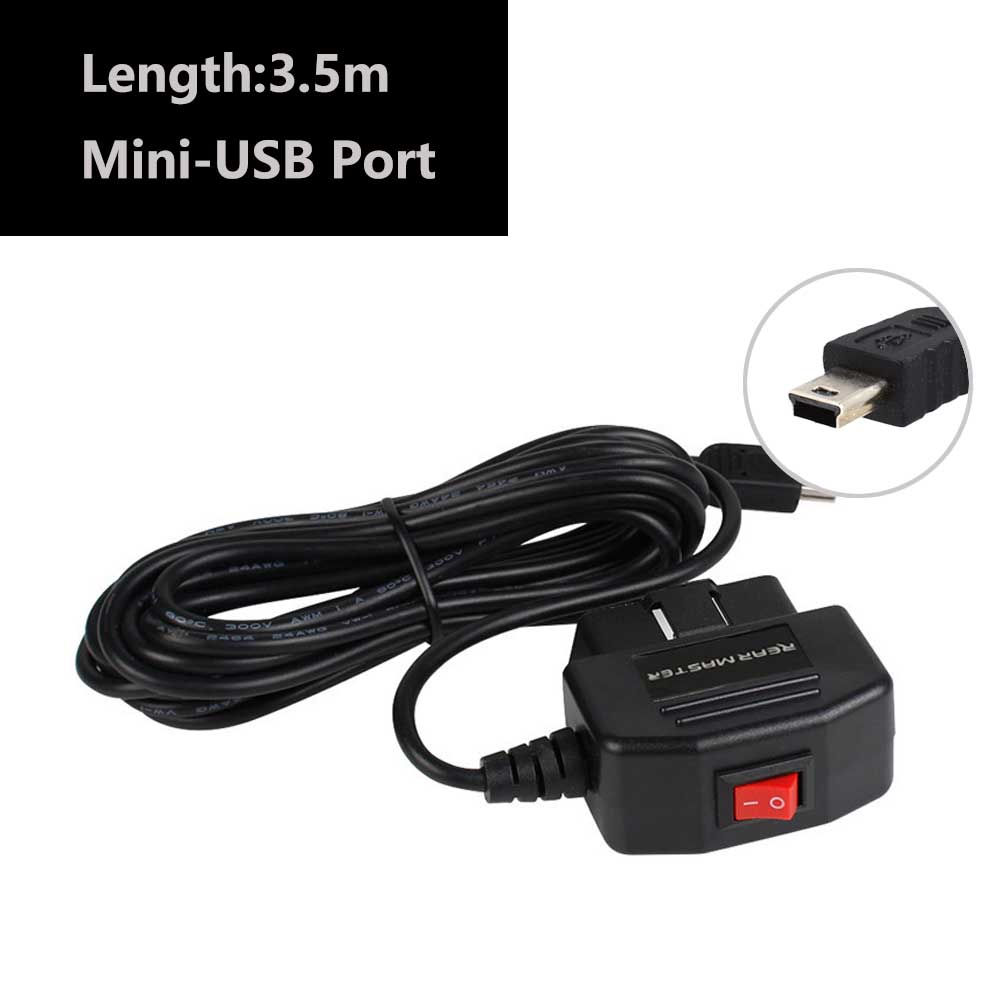 Rearmaster  OBD Power Cable for Dash Camera,24 Hours Surveillance / Acc Mode with Switch Button(Mini USB Port)