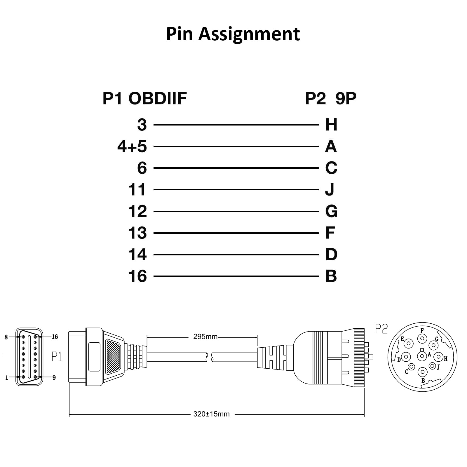 Rearmaster J1939 Male to OBD2 Female Adaptor Cable