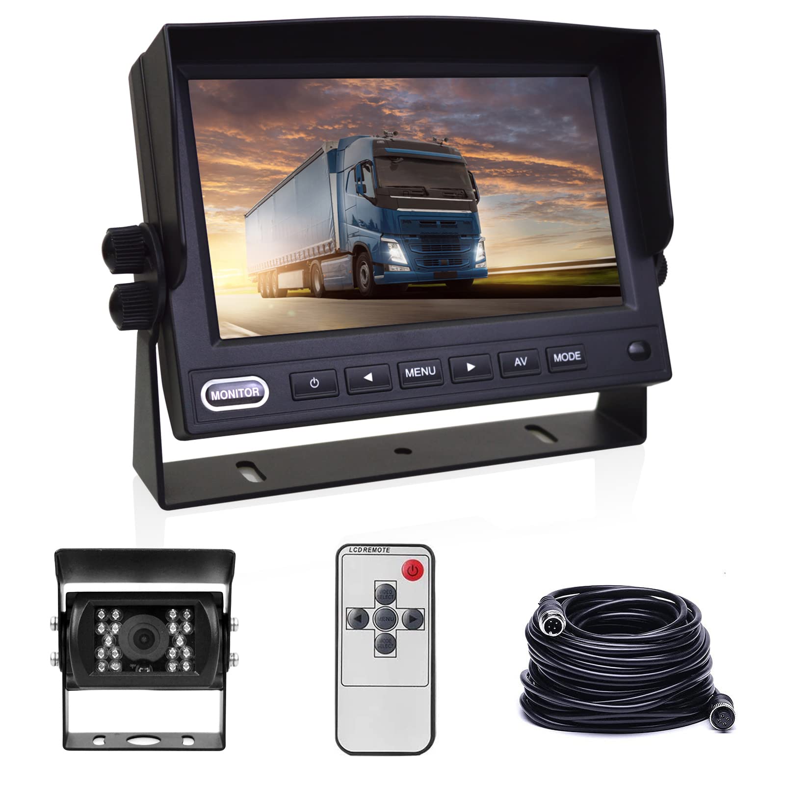 Rearmaster Backup Camera Kit,7 Inch Monitor Screen With 18 LED Night Vison Rear View Camera For Large Vehicles Truck/Trailer/Pickup/RV/Van/Bus/Motor Home/Harveste