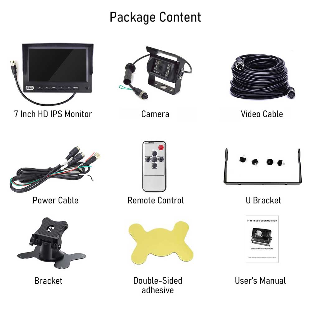 Rearmaster Backup Camera Kit,7 Inch Monitor Screen With 18 LED Night Vison Rear View Camera For Large Vehicles Truck/Trailer/Pickup/RV/Van/Bus/Motor Home/Harveste