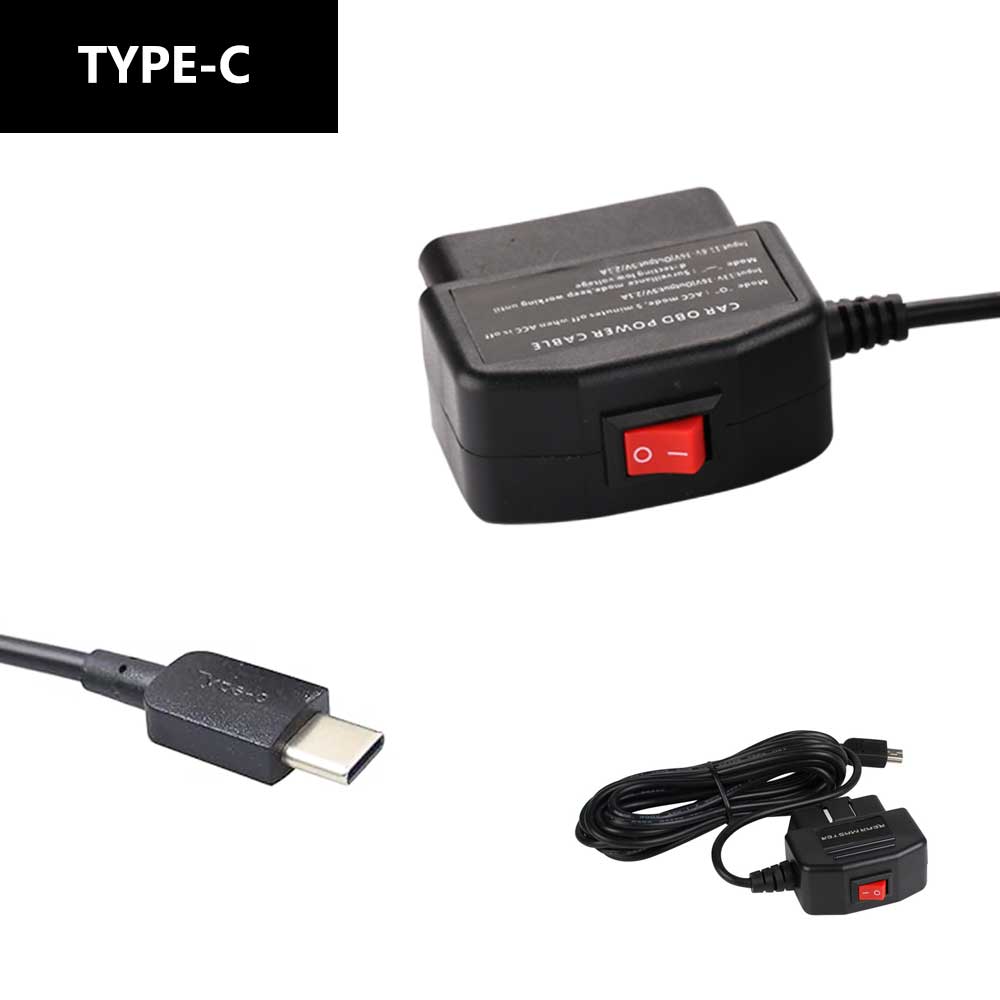 Rearmaster  OBD Power Cable for Dash Camera,24 Hours Surveillance / Acc Mode with Switch Button(TYPE-C Port)