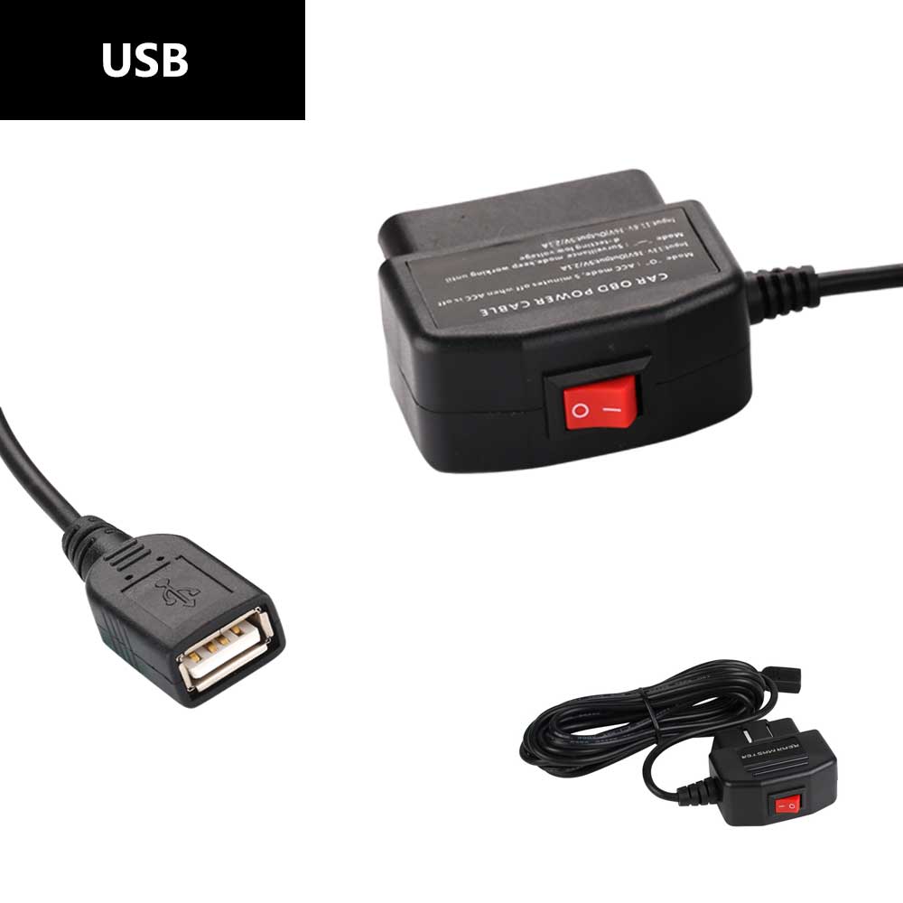 Rearmaster  OBD Power Cable for Dash Camera,24 Hours Surveillance / Acc Mode with Switch Button(USB Port)