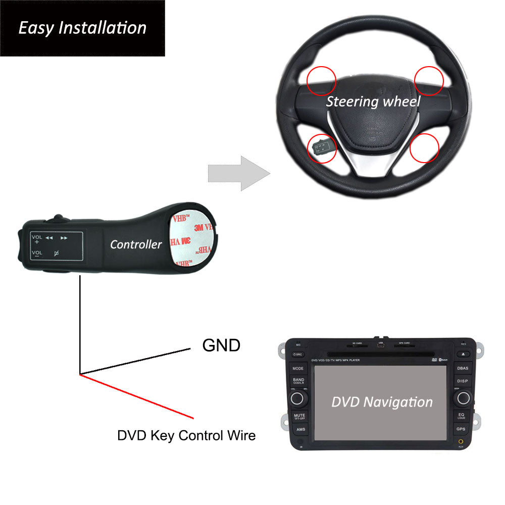 Rearmaster Steering Wheel Mounted Control, Universal for Universal Car Stereo DVD Player GPS Navigation System with Key Learning Function