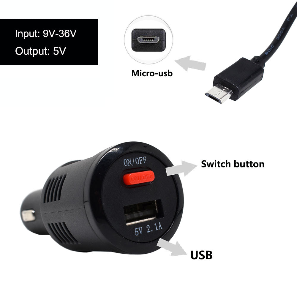 Rearmaster  Car Charger Cigarette Lighter Power Cable for Dash Camera, with USB Charger and Switch Button (Micro USB) 11.5ft